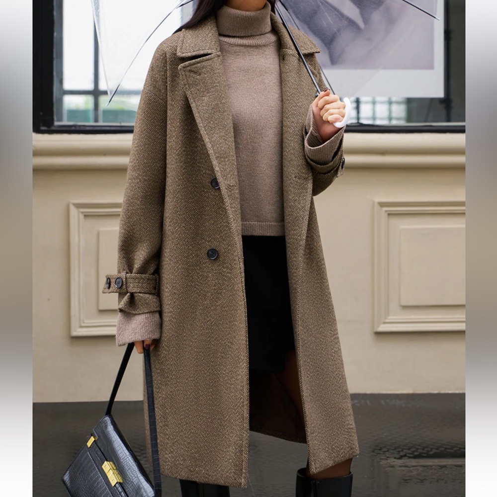 NWT Women's Brown Double-Breasted Coat size XS